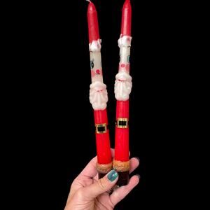 Vintage Santa Claus Tapered Candles Novelty Christmas 2 Piece Kitschy 10" READ